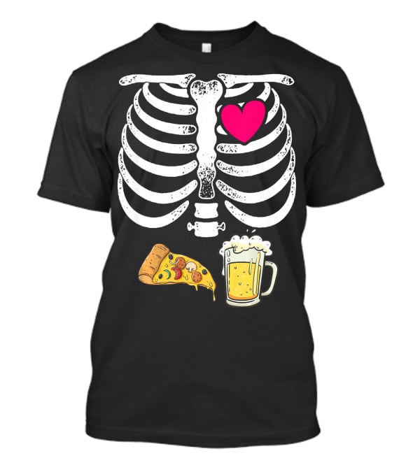 Skeleton Heart Pizza And Beer Xray T-Shirt