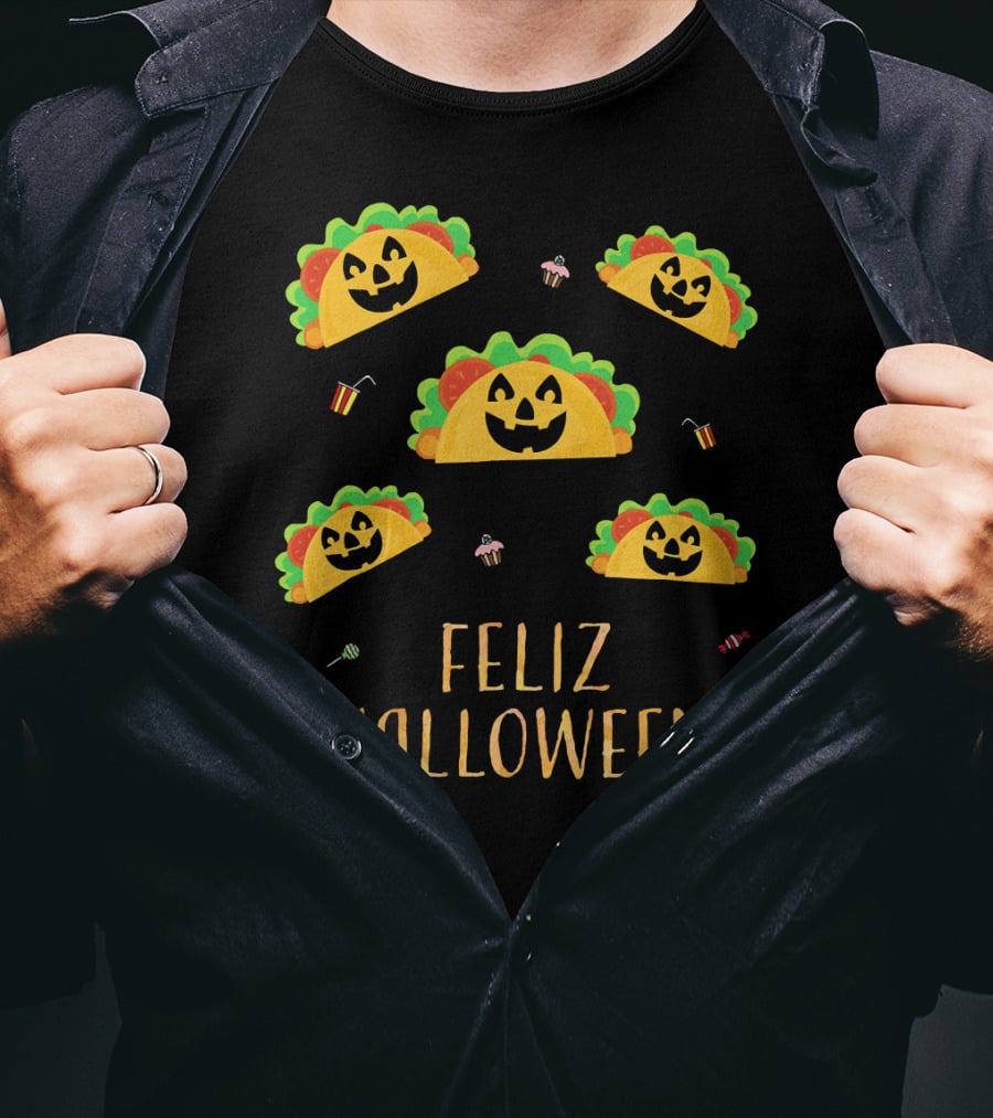 Feliz Halloween Mexican Taco Pumpkins T-Shirt