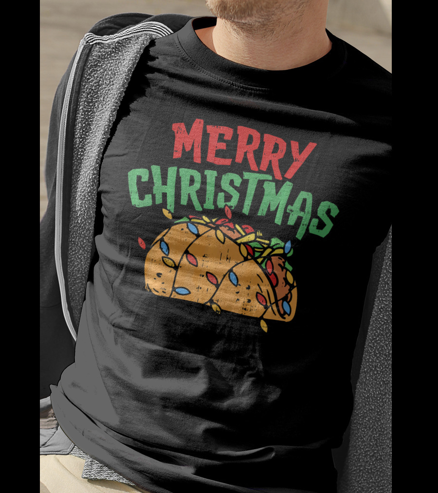 Merry Christmas Taco Mexican Lover Festive Lights T-Shirt