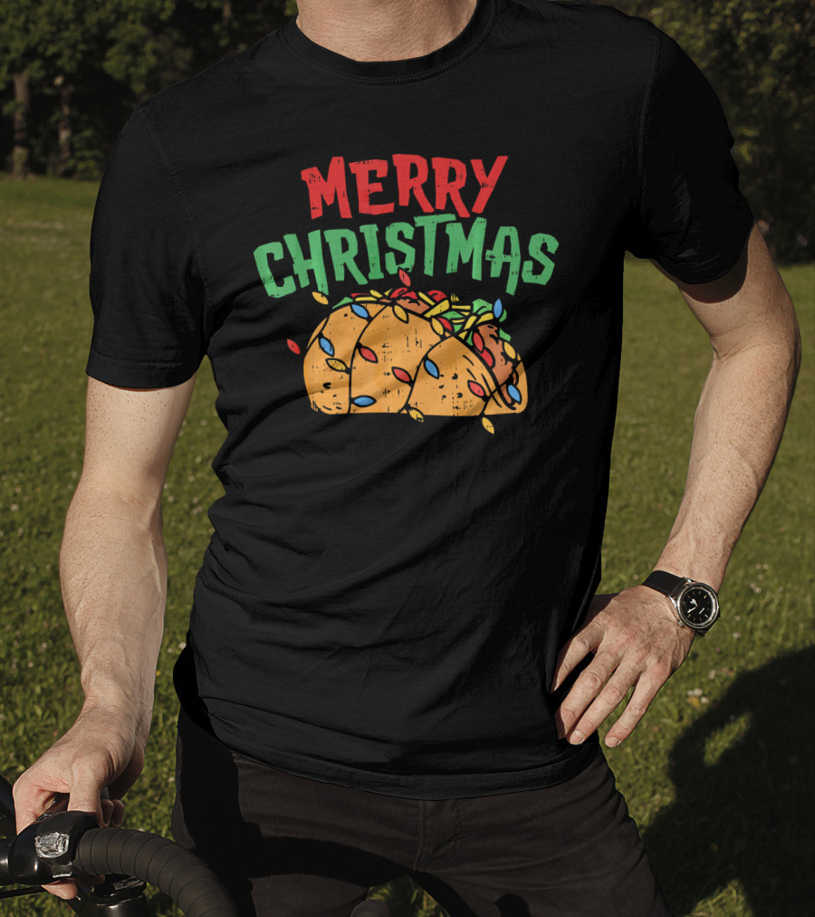 Merry Christmas Taco Mexican Lover Festive Lights T-Shirt