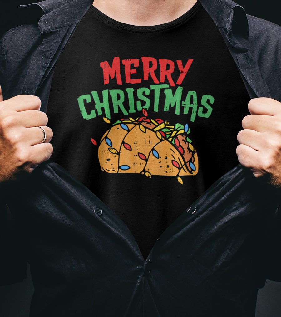 Merry Christmas Taco Mexican Lover Festive Lights T-Shirt