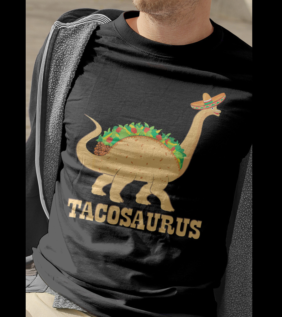 Tacosaurus Sombrero Wearing Dinosaur With Mexican Food Elements T-Shirt