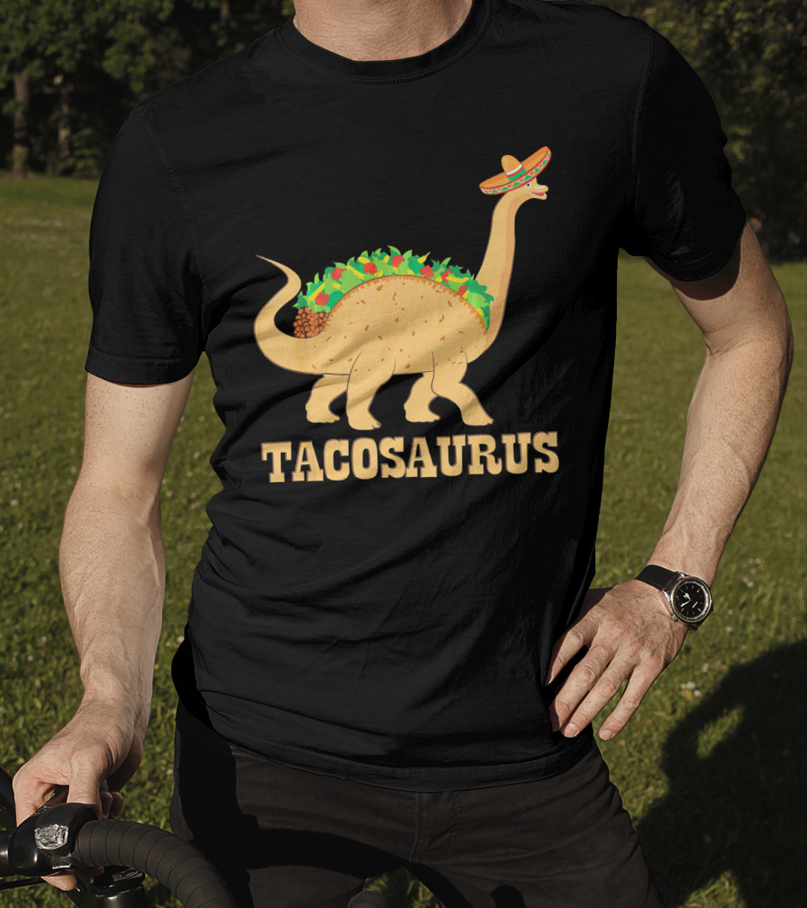 Tacosaurus Sombrero Wearing Dinosaur With Mexican Food Elements T-Shirt