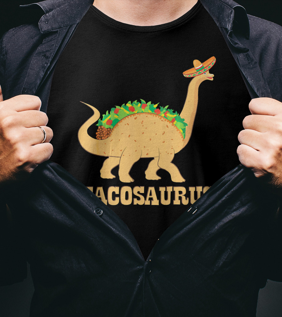 Tacosaurus Sombrero Wearing Dinosaur With Mexican Food Elements T-Shirt