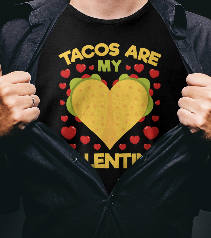 Tacos Are My Valentine Heart-Shaped Taco Surrounded By Red Hearts Anti Valentines T-Shirt