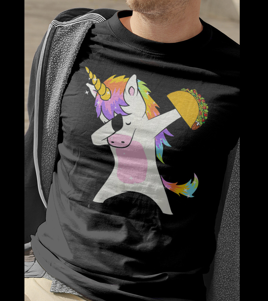 Dabbing Rainbow Unicorn Holding Taco Funny Cinco T-Shirt