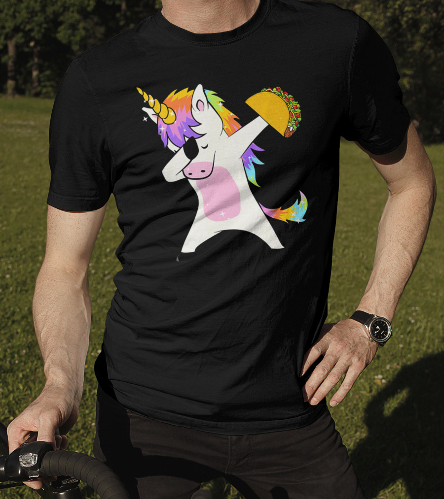 Dabbing Rainbow Unicorn Holding Taco Funny Cinco T-Shirt