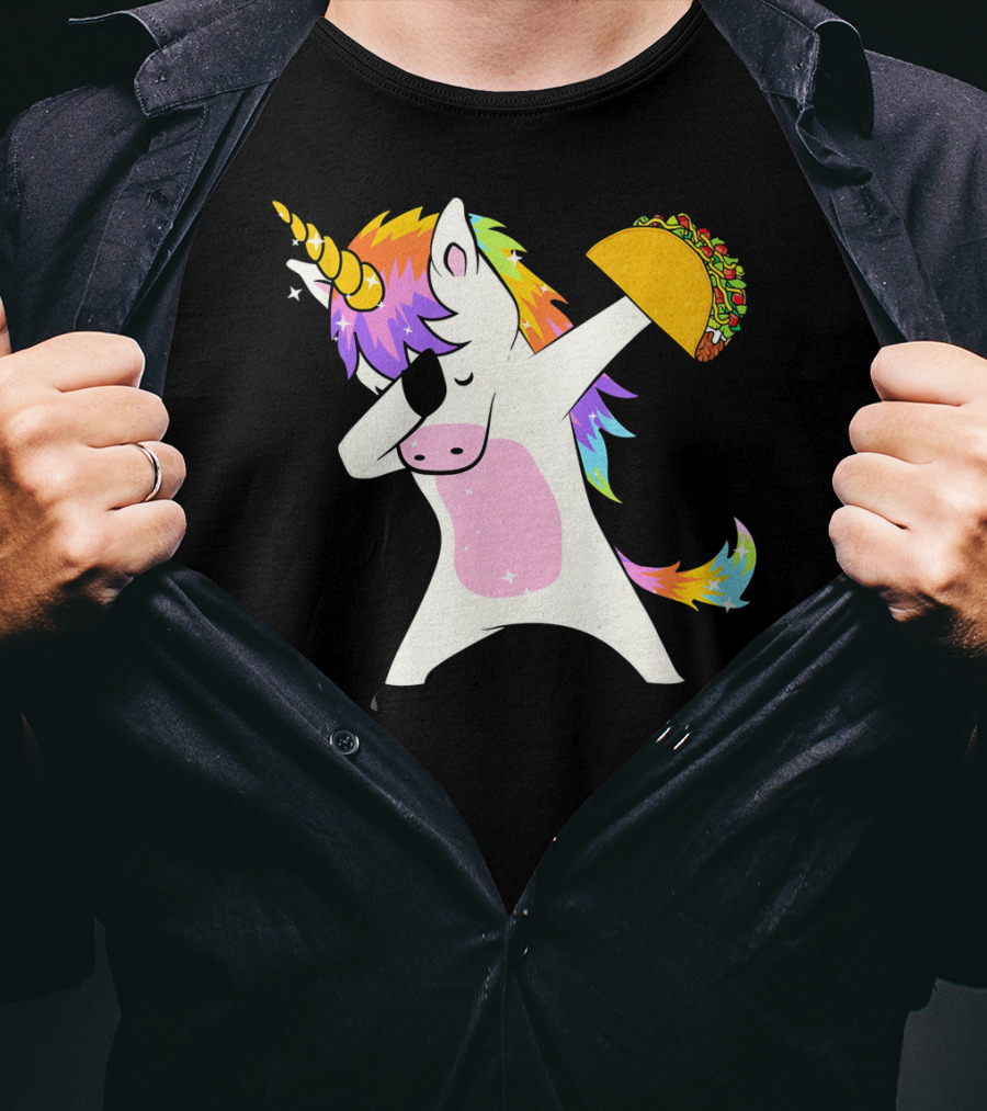 Dabbing Rainbow Unicorn Holding Taco Funny Cinco T-Shirt