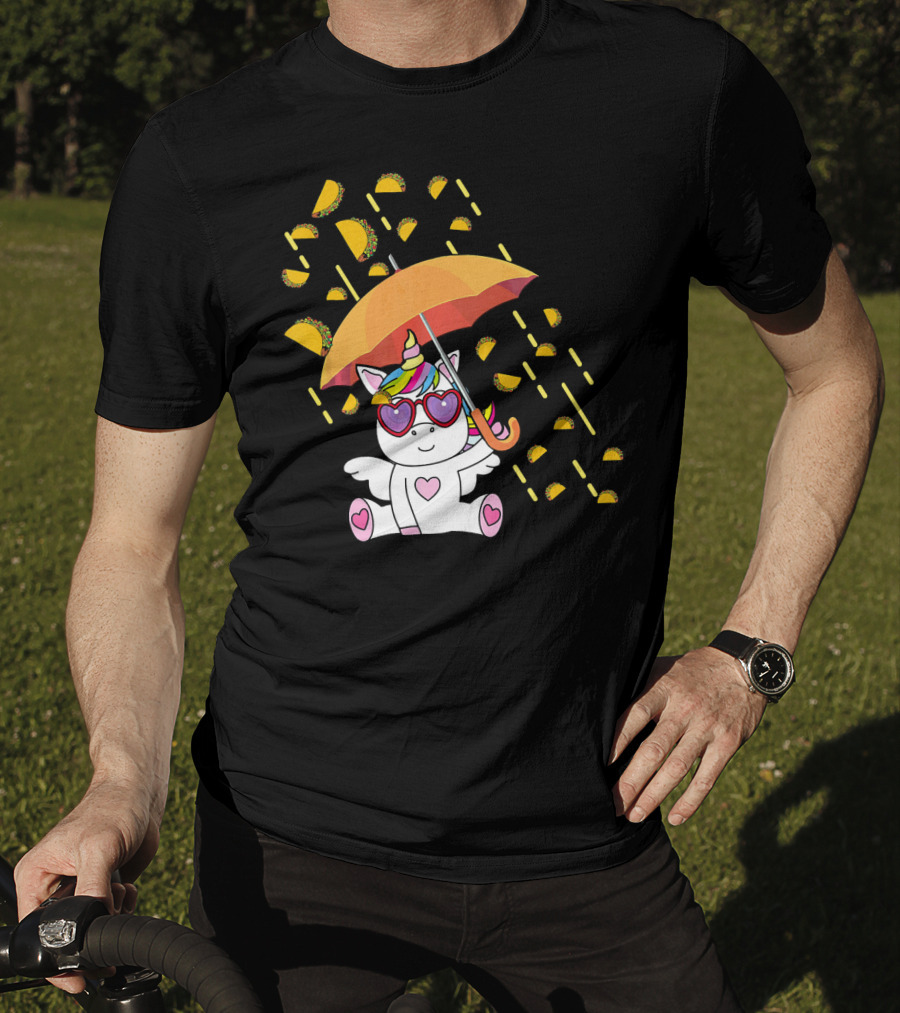 Its Raining Tacos Funny Unicorn With Umbrella And Sunglasses T-Shirt