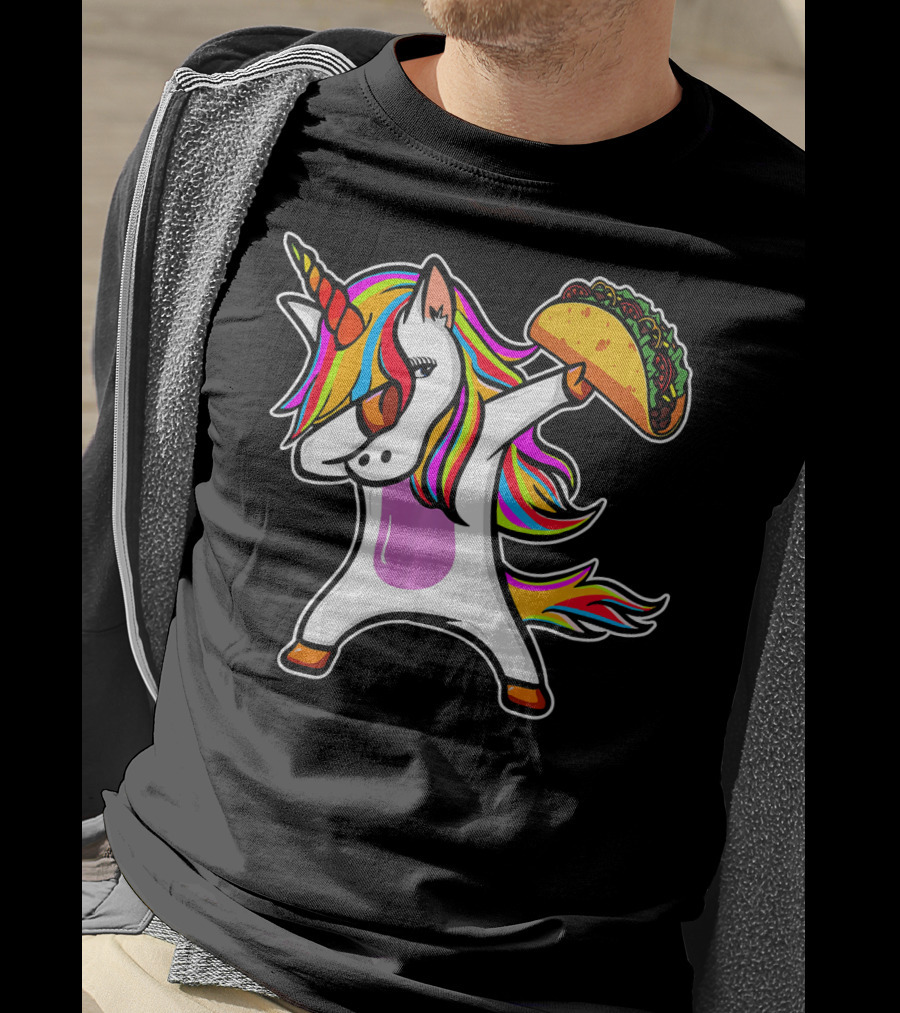 Dabbing Rainbow Unicorn With Taco Love T-Shirt