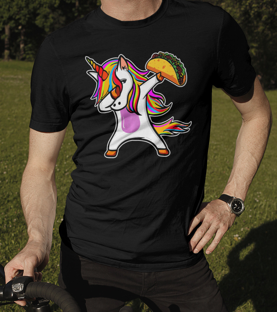Dabbing Rainbow Unicorn With Taco Love T-Shirt