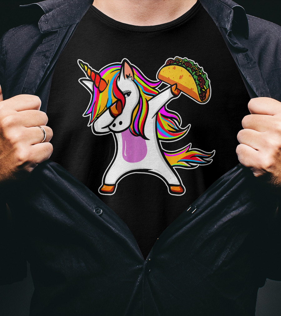 Dabbing Rainbow Unicorn With Taco Love T-Shirt