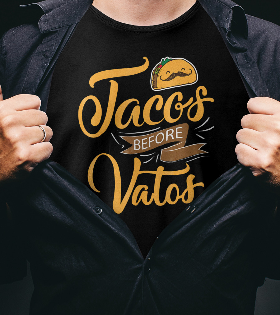 Tacos Before Vatos Funny Spanish Taco With Mustache T-Shirt