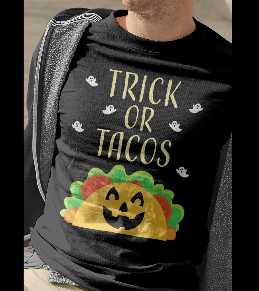 Trick Or Tacos Halloween Ghosts With Smiling Taco T-Shirt