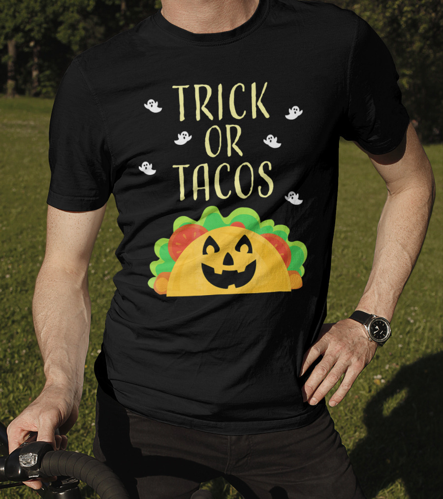 Trick Or Tacos Halloween Ghosts With Smiling Taco T-Shirt