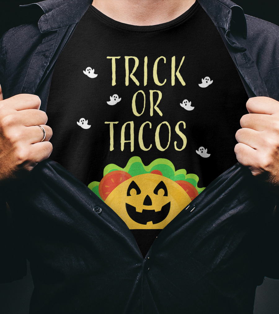 Trick Or Tacos Halloween Ghosts With Smiling Taco T-Shirt