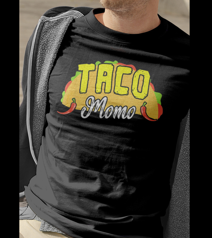 Taco Momo Grandma Mexican Food Fiesta Colorful Taco And Chili Peppers T-Shirt