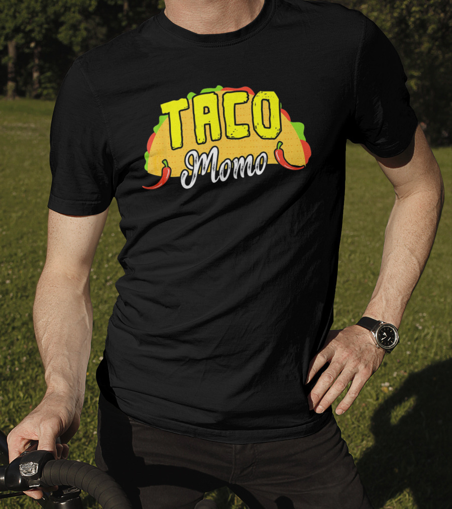 Taco Momo Grandma Mexican Food Fiesta Colorful Taco And Chili Peppers T-Shirt
