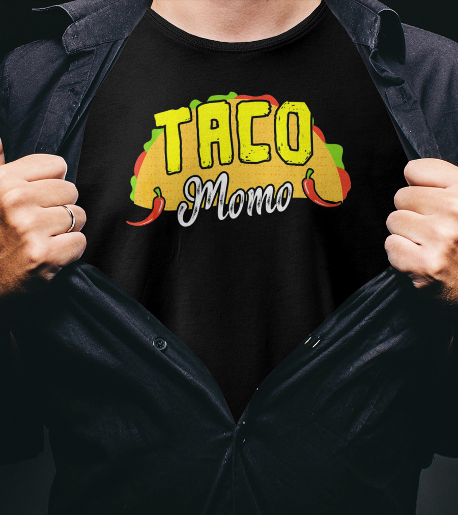 Taco Momo Grandma Mexican Food Fiesta Colorful Taco And Chili Peppers T-Shirt