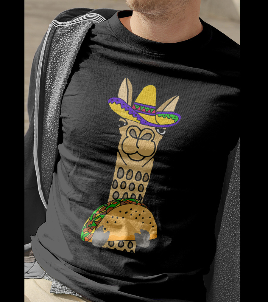 Smilealottees Funny Llama Taco Sombrero T-Shirt