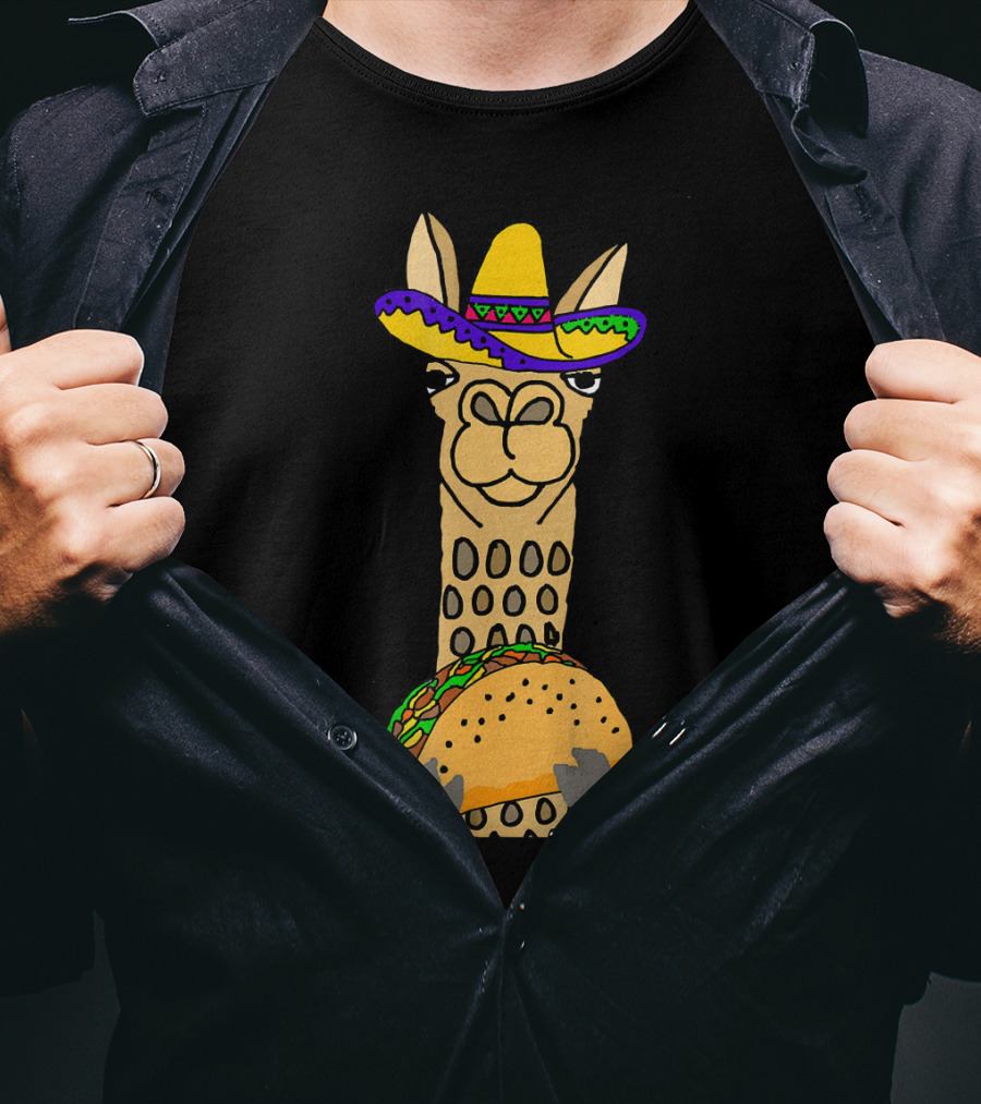 Smilealottees Funny Llama Taco Sombrero T-Shirt