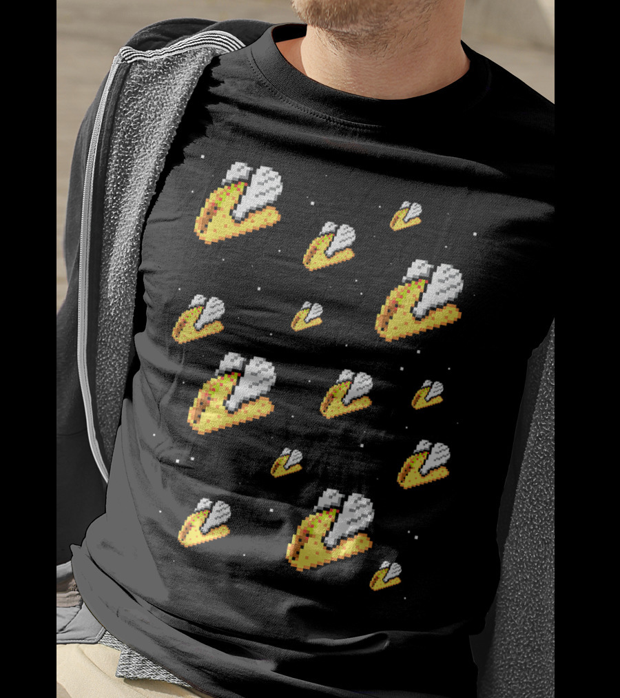 Shirt.Woot Flying Tacos Pixelated Space Adventure T-Shirt