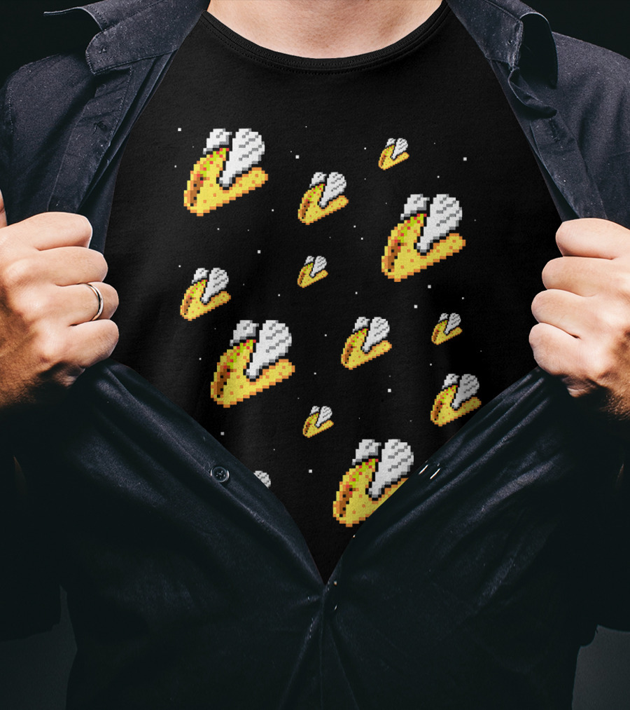 Shirt.Woot Flying Tacos Pixelated Space Adventure T-Shirt