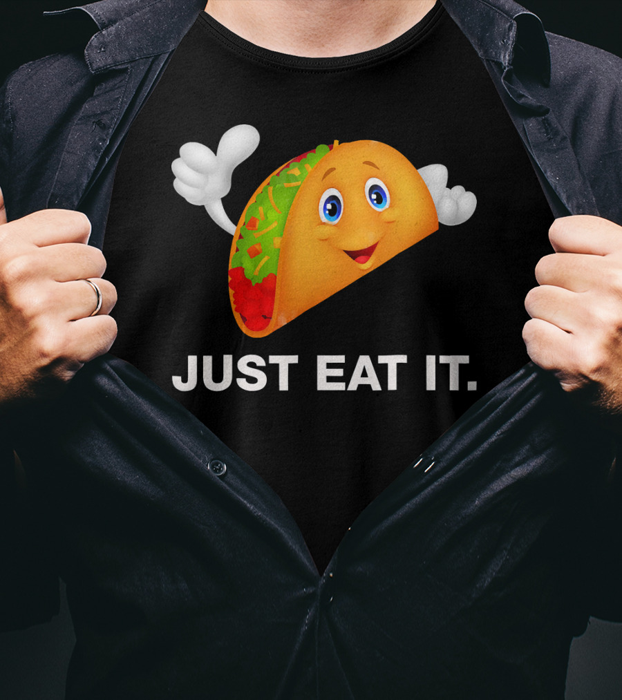 Just Eat It Taco Cartoon Emoji With Hands T-Shirt