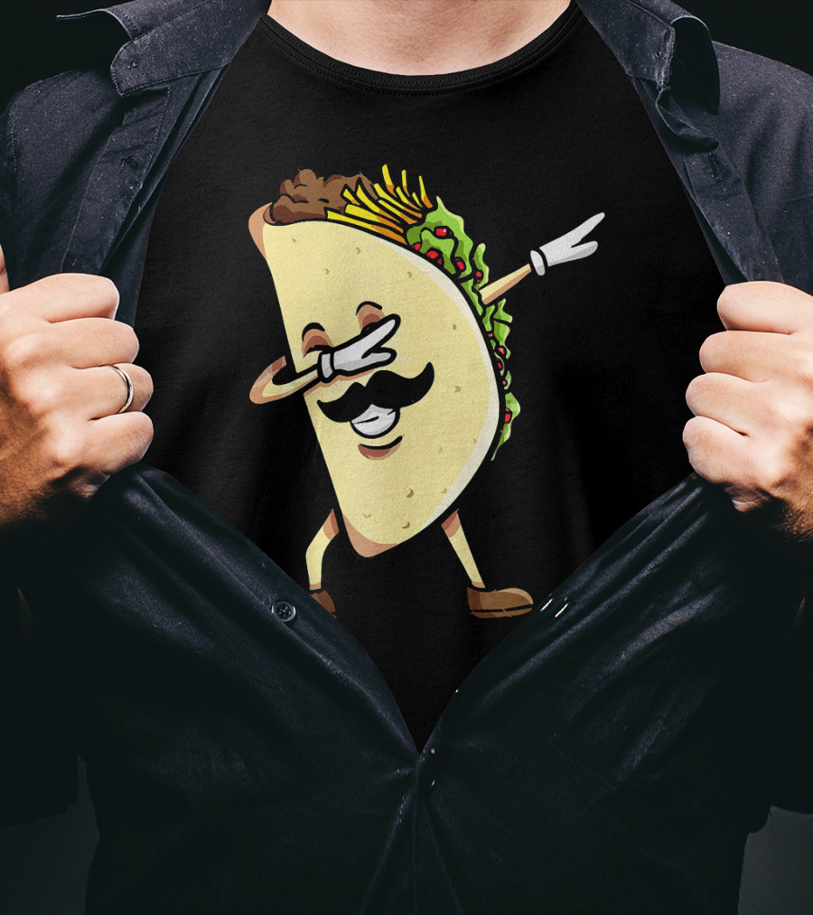 Dabbing Taco Mexican Food Lover With Mustache Dancer T-Shirt