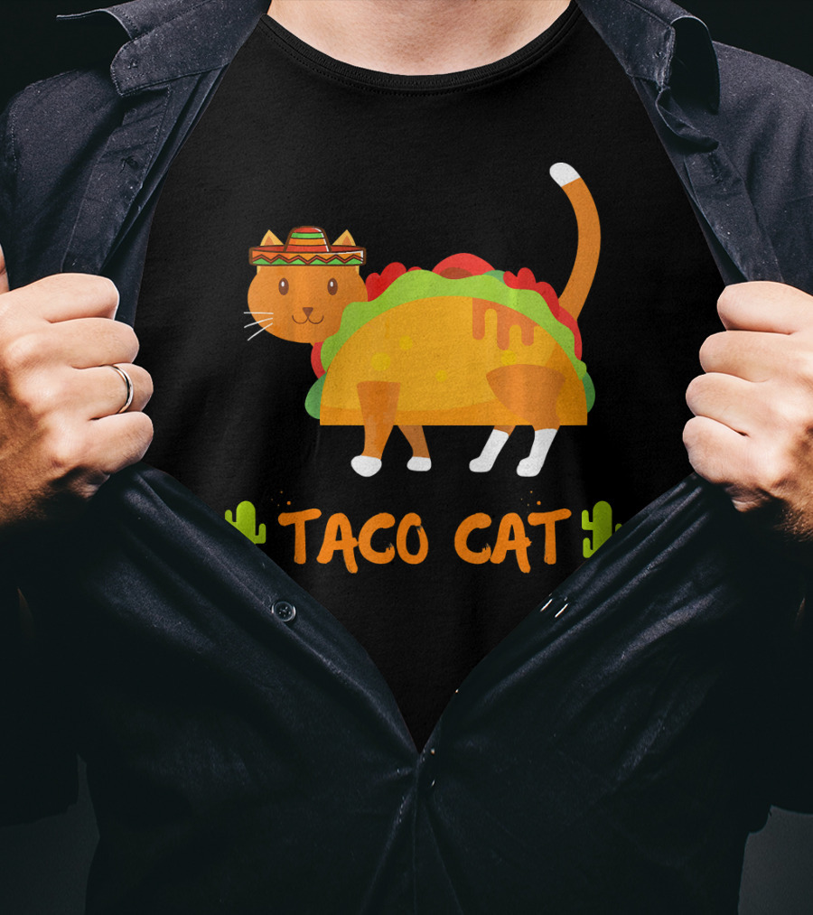 Taco Cat Sombrero With Cactus Fun T-Shirt