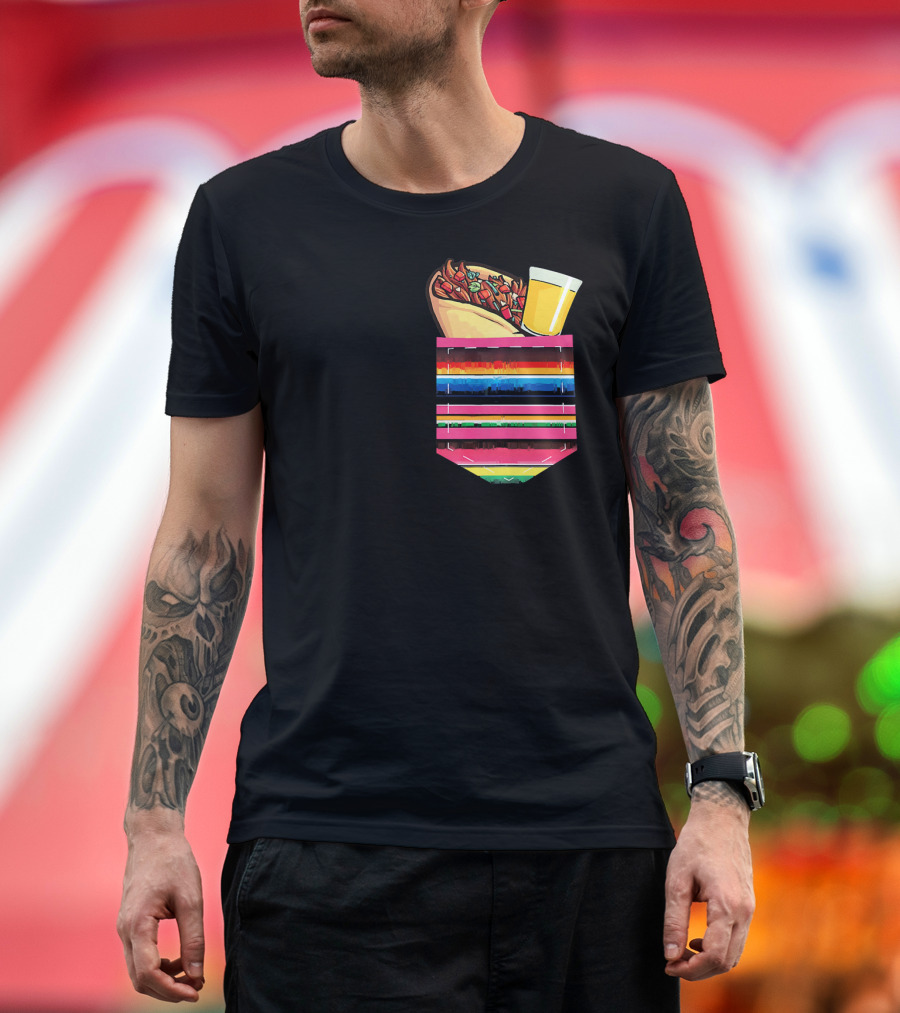Tacos And Tequila Vibrant Serape Pocket T-Shirt