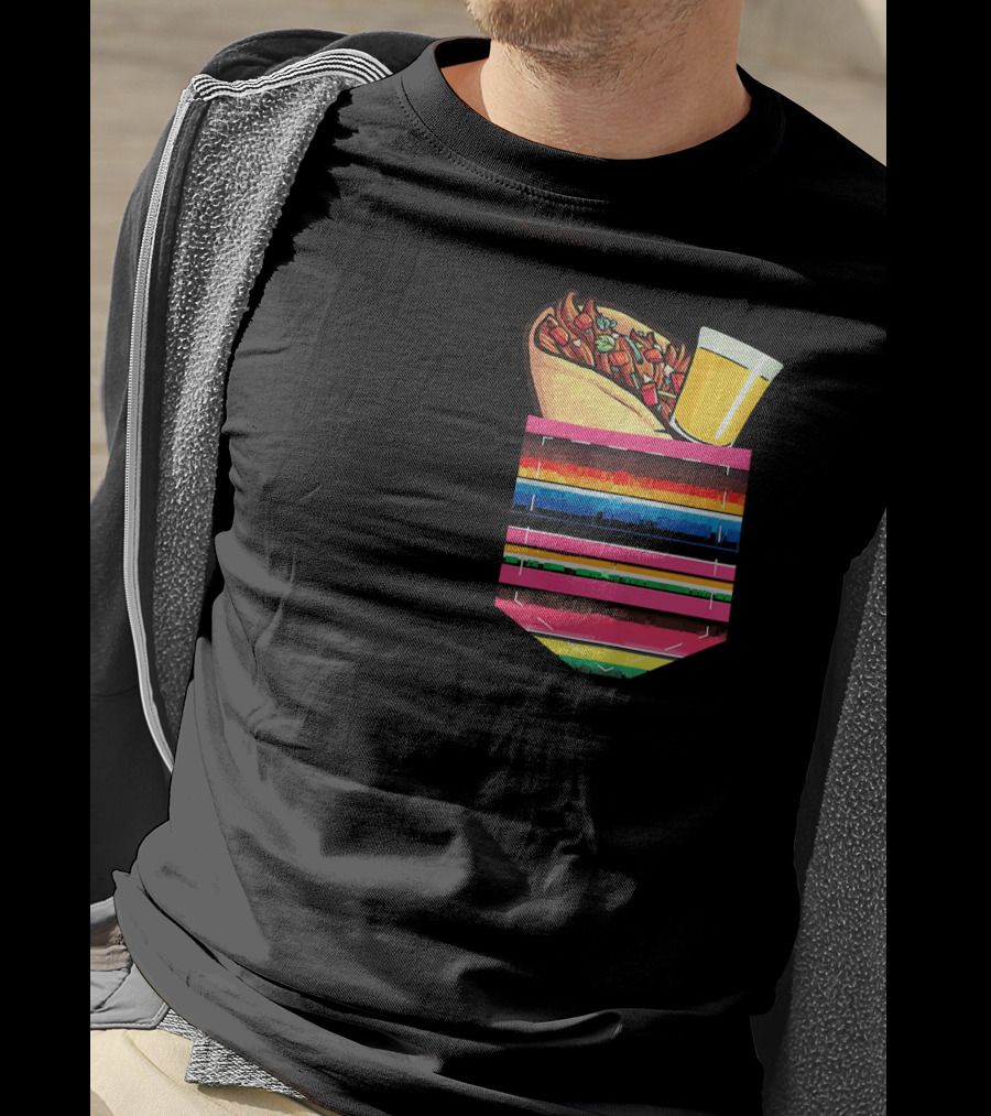 Tacos And Tequila Vibrant Serape Pocket T-Shirt