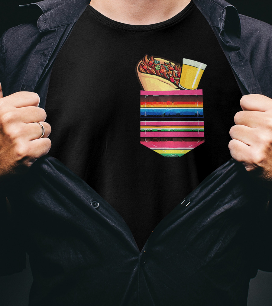 Tacos And Tequila Vibrant Serape Pocket T-Shirt