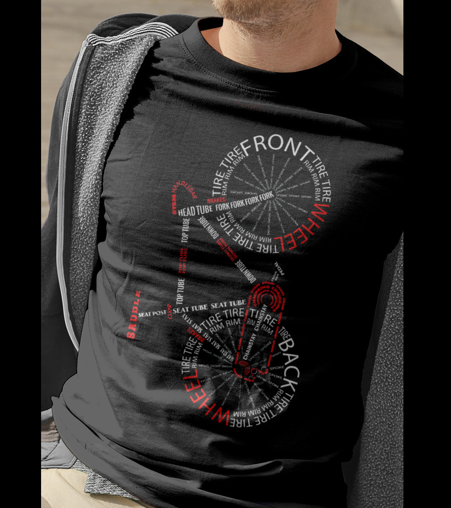 Bicycle Anatomy Front Wheel Back Wheel Saddle Tire Tube Parts T-Shirt