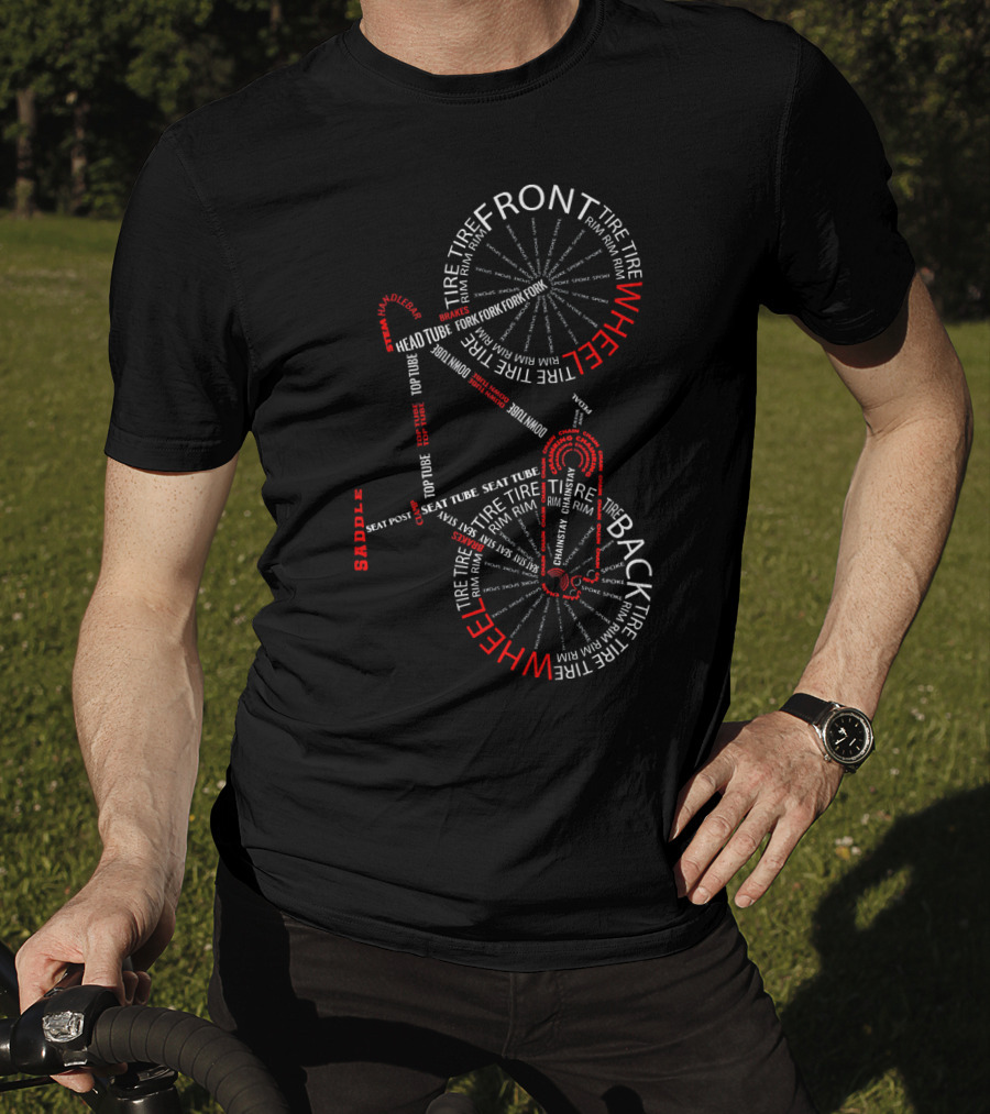 Bicycle Anatomy Front Wheel Back Wheel Saddle Tire Tube Parts T-Shirt