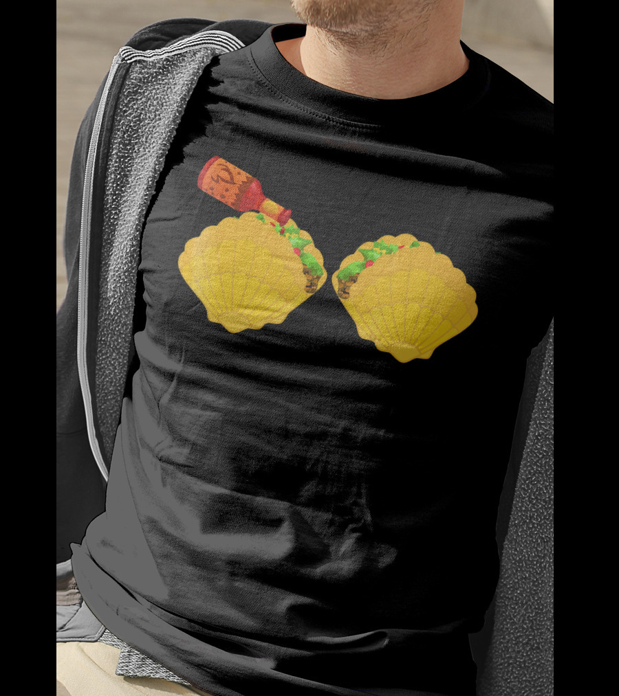 Mermaid Shell Taco Bra With Hot Sauce Bottle And Spicy Chi T-Shirt