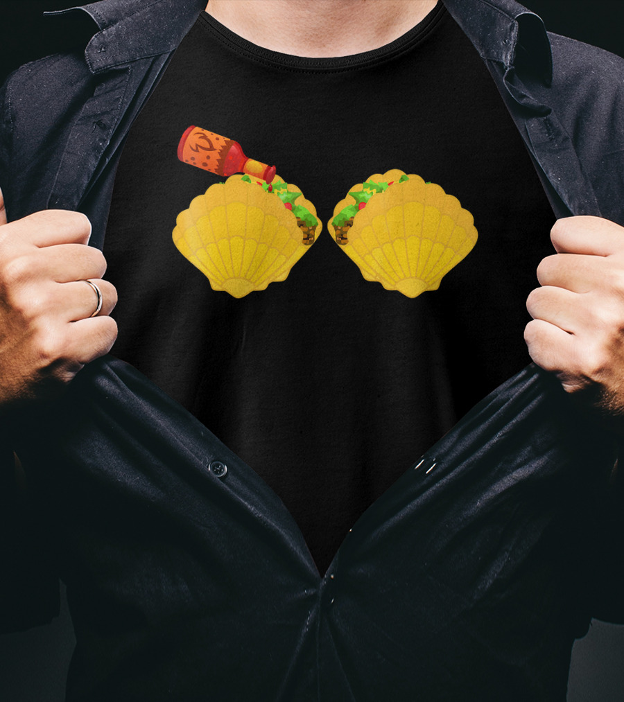 Mermaid Shell Taco Bra With Hot Sauce Bottle And Spicy Chi T-Shirt