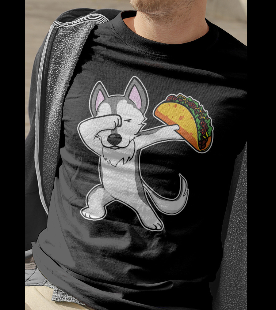 Husky Dabbing With Taco Funny Dance Lover T-Shirt