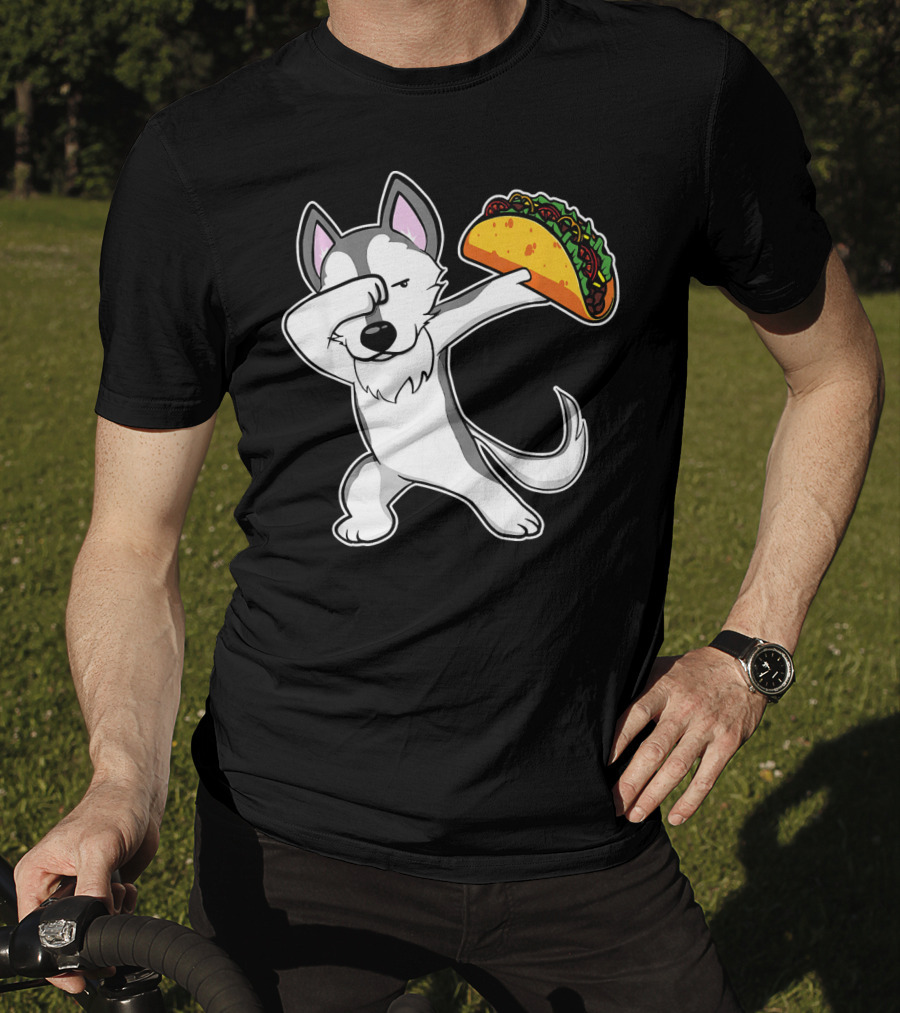 Husky Dabbing With Taco Funny Dance Lover T-Shirt