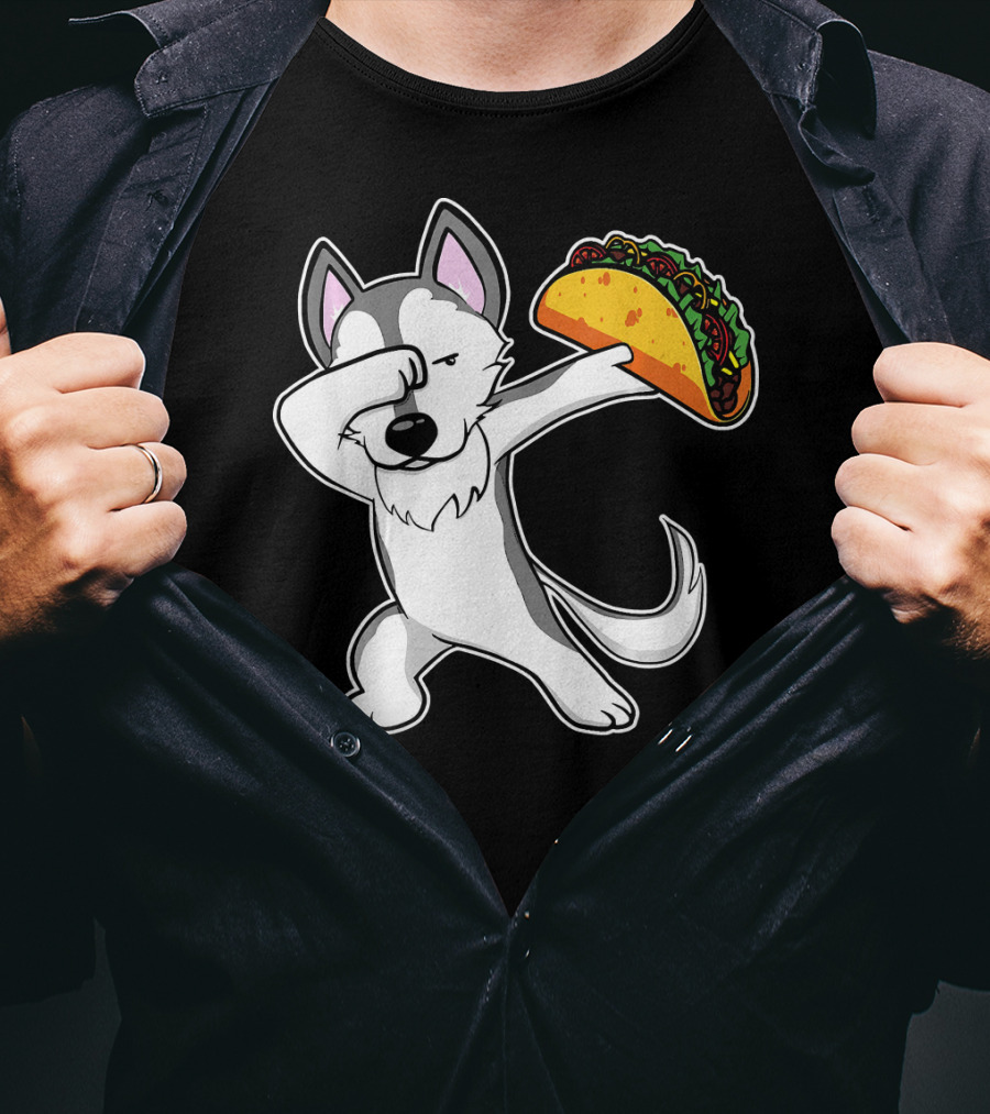 Husky Dabbing With Taco Funny Dance Lover T-Shirt
