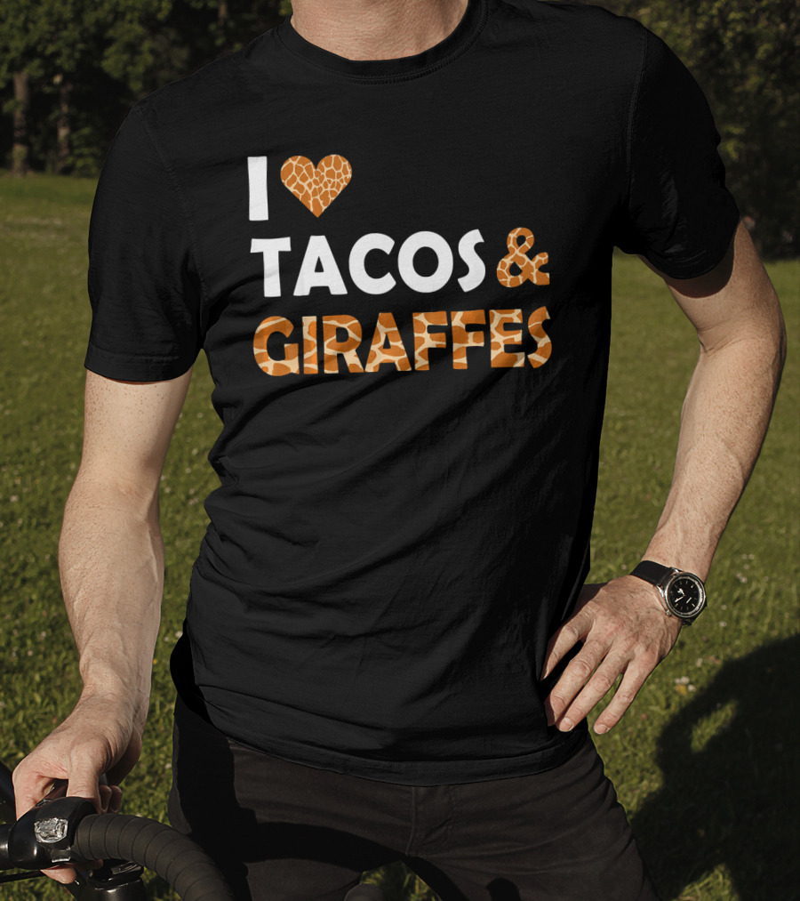 I Love Tacos And Giraffes Giraffe Print Heart T-Shirt