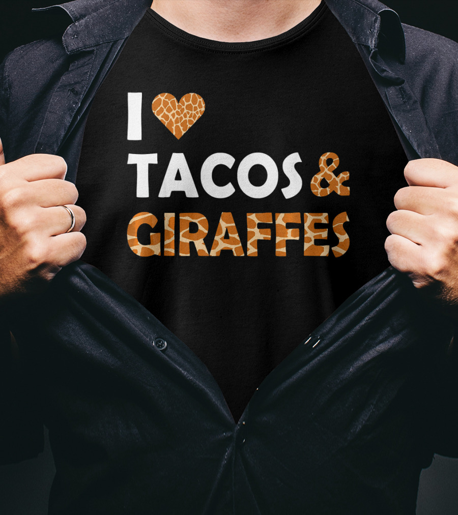 I Love Tacos And Giraffes Giraffe Print Heart T-Shirt