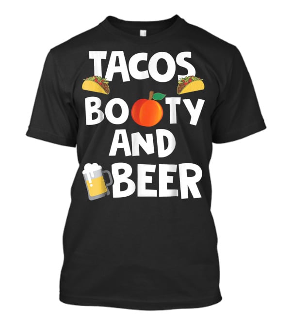 Mens Funny Tacos Peach Booty And Beer With Emoji Graphics T-Shirt
