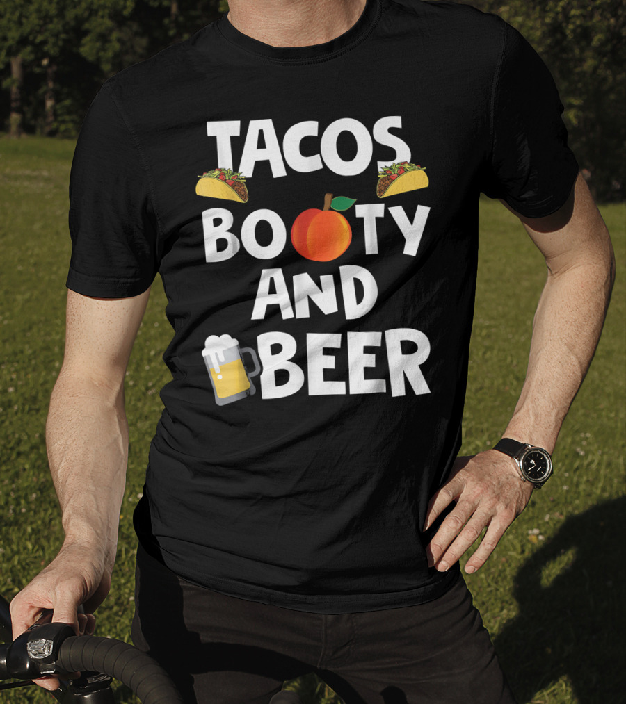 Mens Funny Tacos Peach Booty And Beer With Emoji Graphics T-Shirt