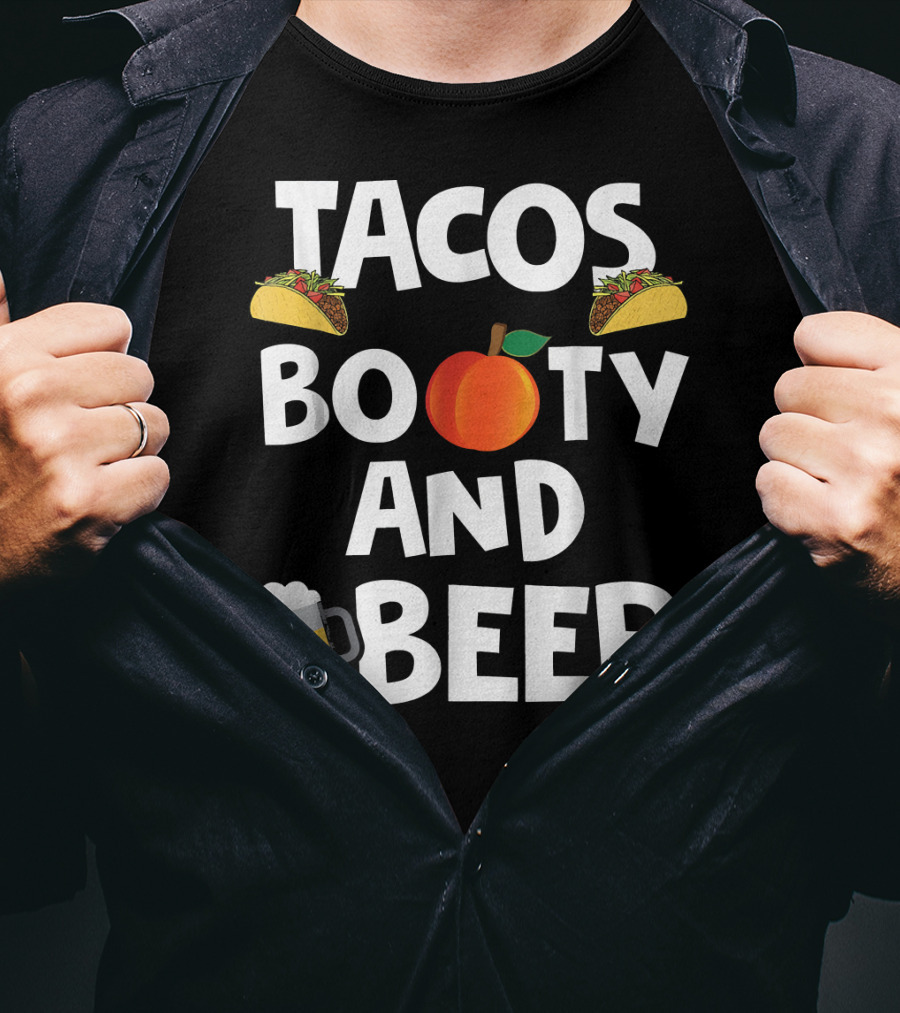 Mens Funny Tacos Peach Booty And Beer With Emoji Graphics T-Shirt