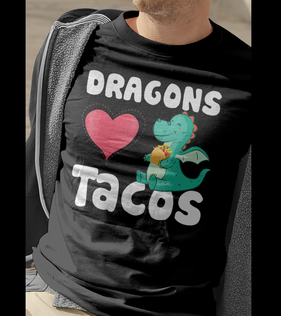 Dragons Love Tacos Heart Dragon Eating Taco T-Shirt