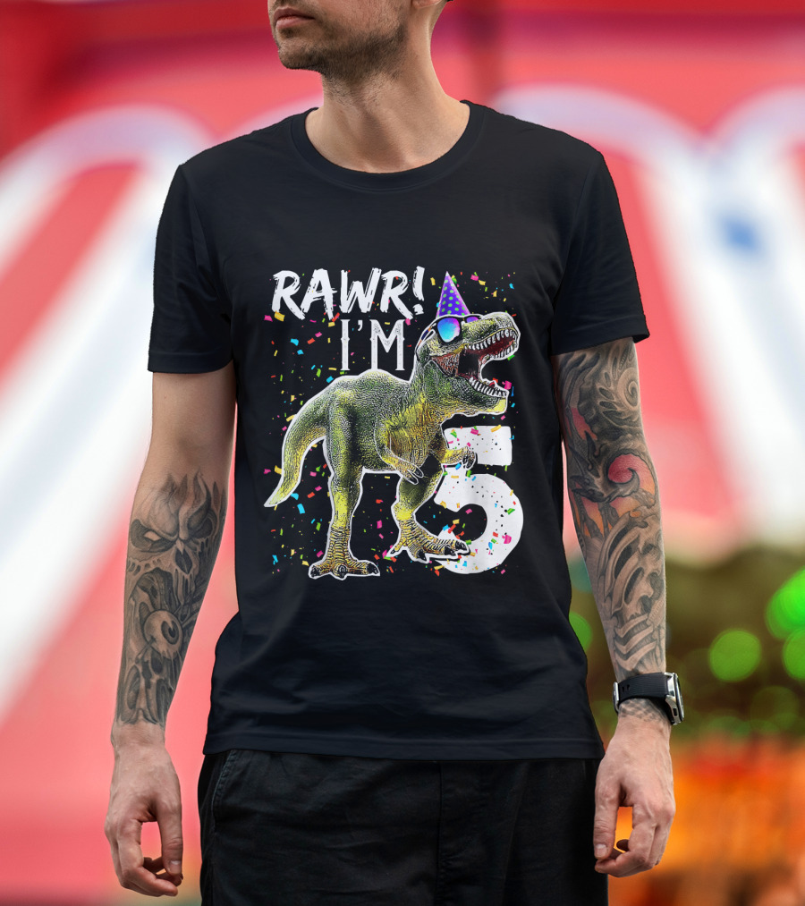 Rawr I'm 5 Dinosaur Birthday Party Hat Confetti T-Shirt
