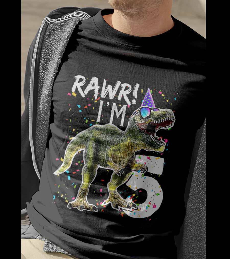 Rawr I'm 5 Dinosaur Birthday Party Hat Confetti T-Shirt