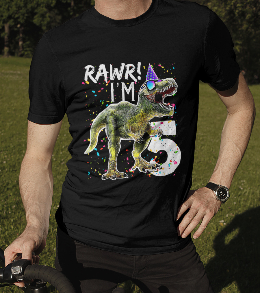 Rawr I'm 5 Dinosaur Birthday Party Hat Confetti T-Shirt