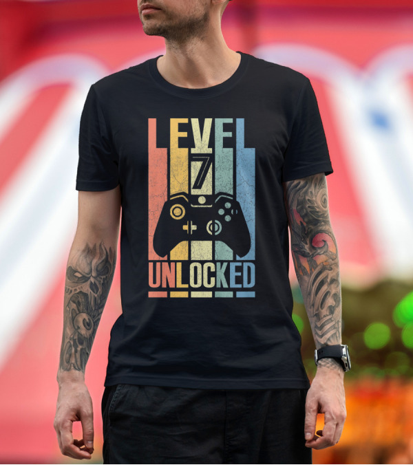 Premium T-Shirt: Level 7 Unlocked Video Game Controller Retro Kids T-Shirt Level 7 Unlocked Video Game Controller Retro Kids T-Shirt
